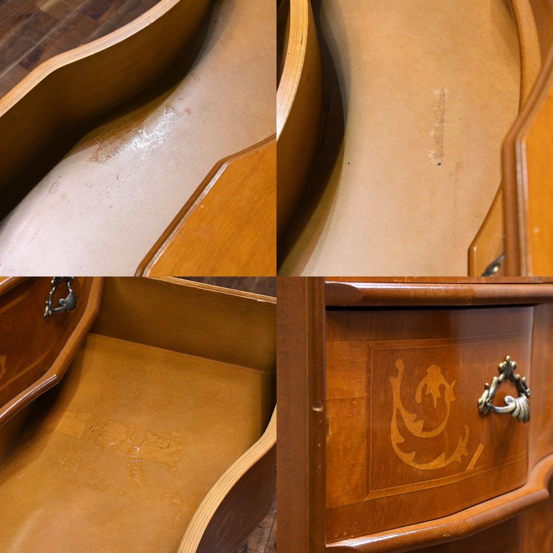 EAC72 イタリア製 象嵌細工 サイドチェスト 猫脚 彫刻 クラシック 3段