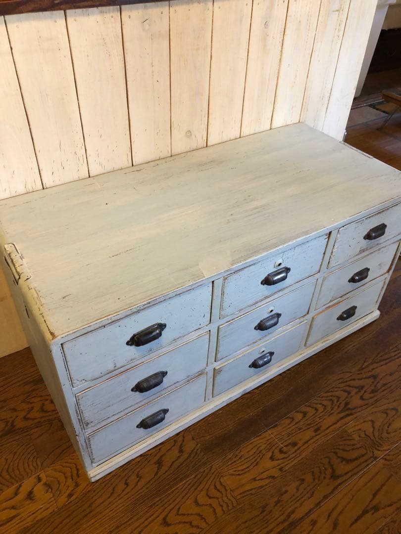 ■レトロ■古い木シャビーな引き出し９杯箪笥　ローボード