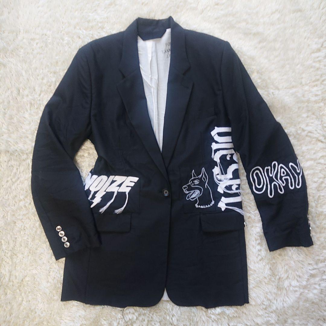 DIESEL テーラードジャケット ロゴ刺繍 ウール混 ロング丈 手洗い洗濯済