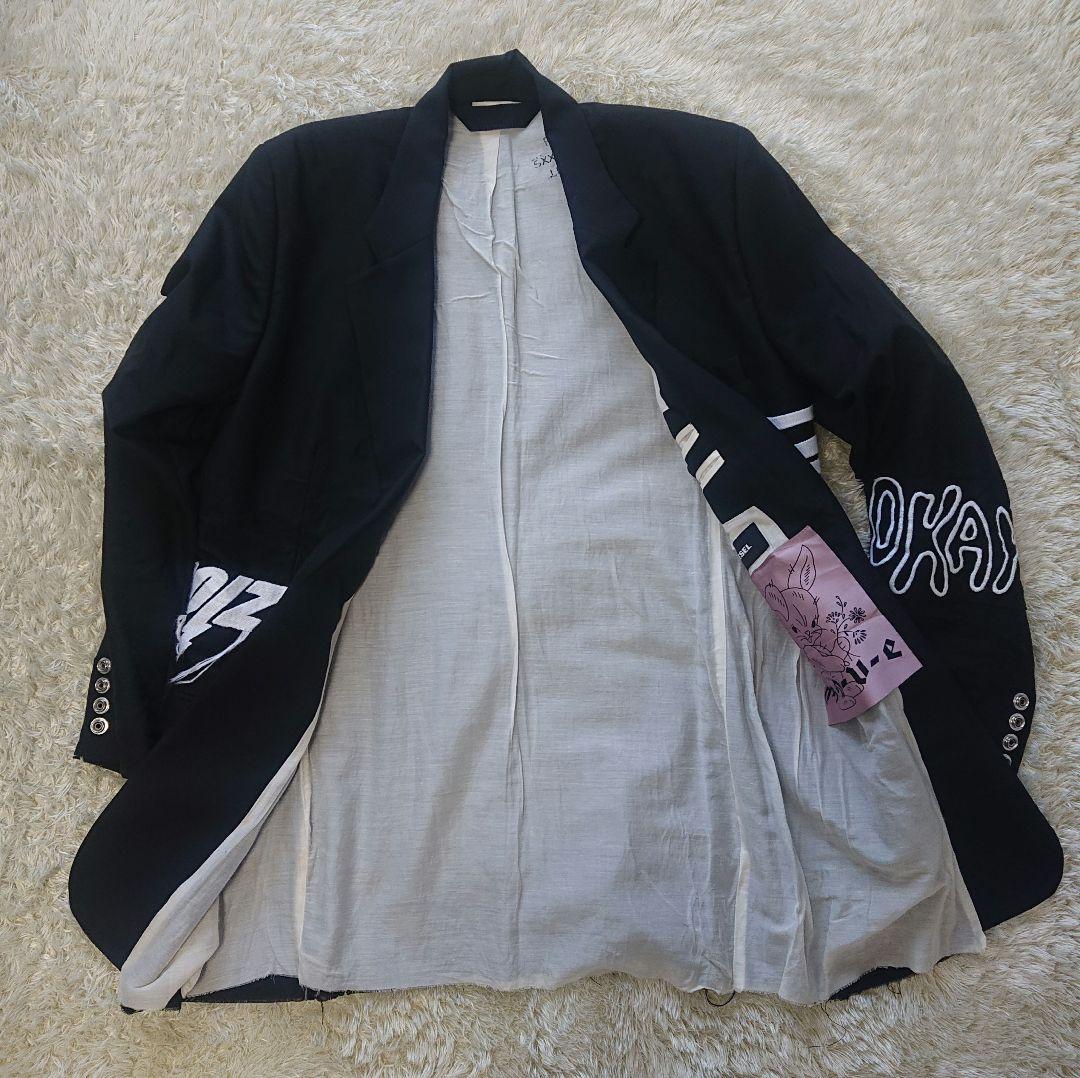 DIESEL テーラードジャケット ロゴ刺繍 ウール混 ロング丈 手洗い洗濯済