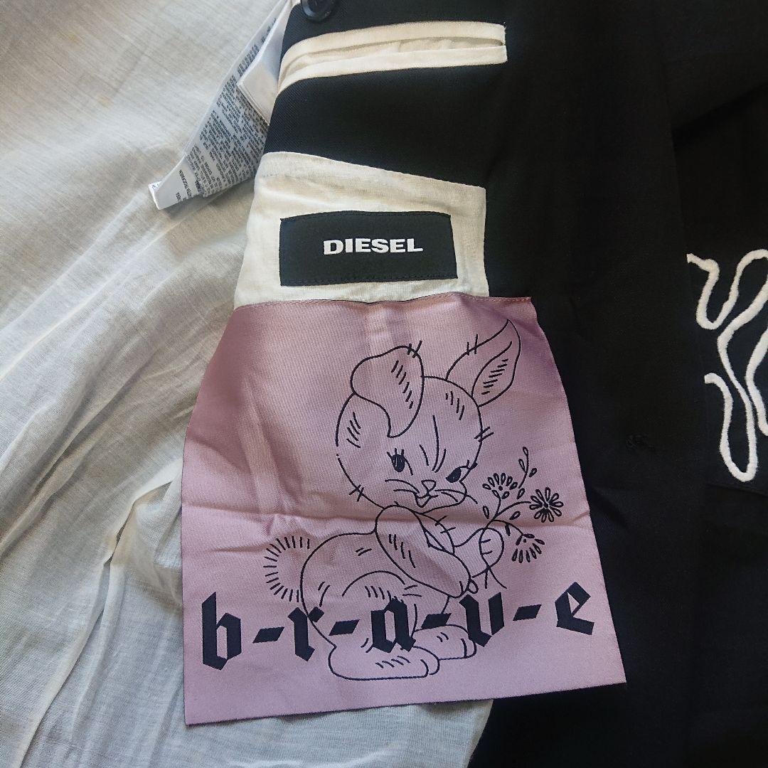 DIESEL テーラードジャケット ロゴ刺繍 ウール混 ロング丈 手洗い洗濯済