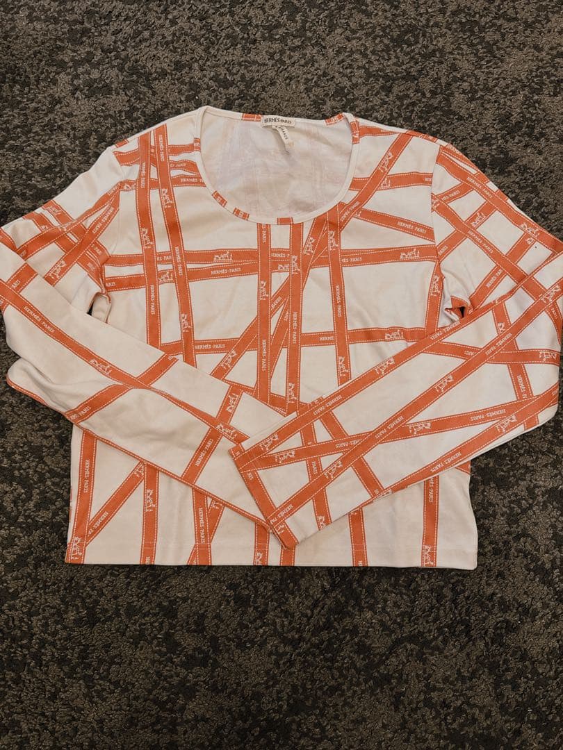 HERMES 長袖Tシャツ ホワイト/オレンジ