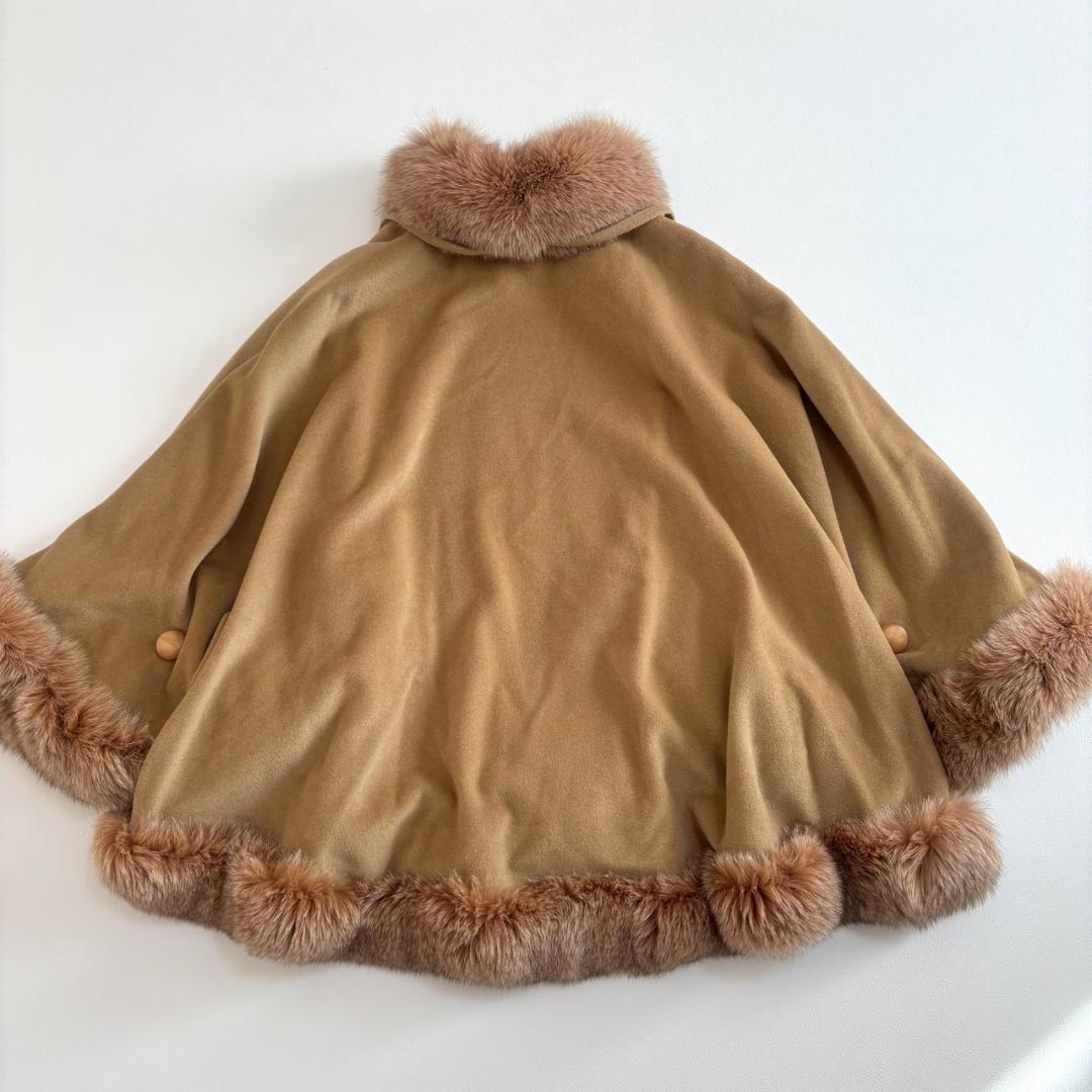 【アンゴラ100】SOLEIL ポンチョ ケープ フォックスファー M ベージュ
