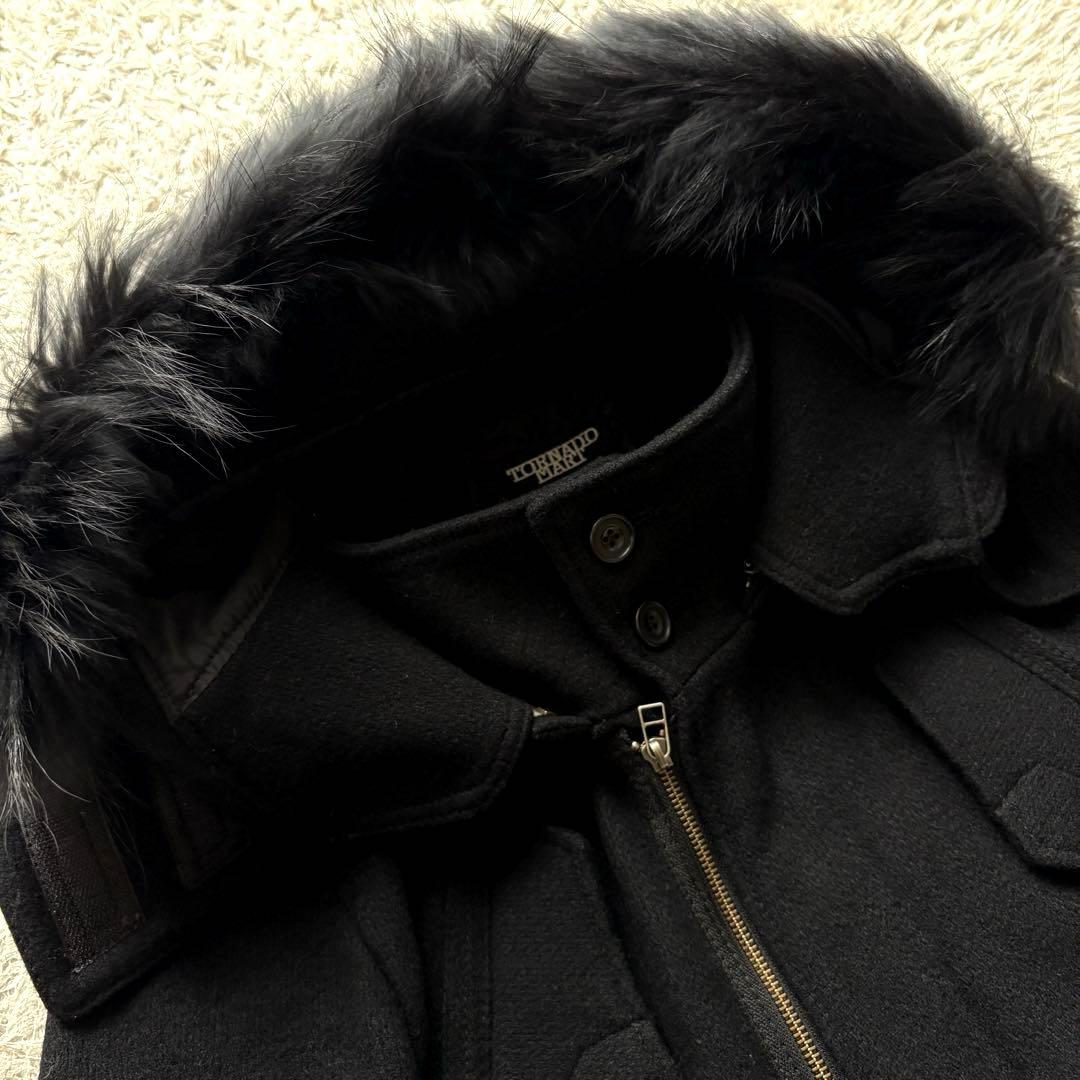 TORNADO MART モッズコート ダブルジップ ラクーンファー 黒 フード