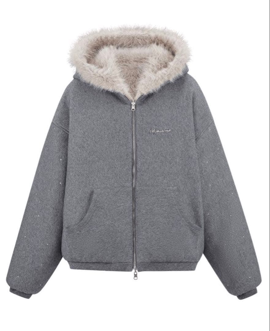 トップス andwang Kirakira 2way fur zip up gray