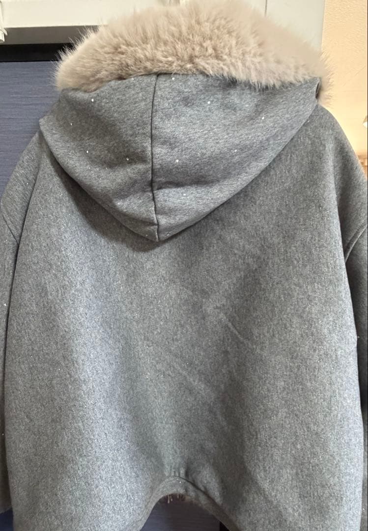 トップス andwang Kirakira 2way fur zip up gray