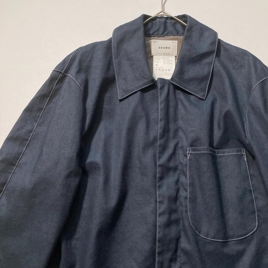 【04】ソウモ XL相当 リネン混 ジップジャケット デニムライク