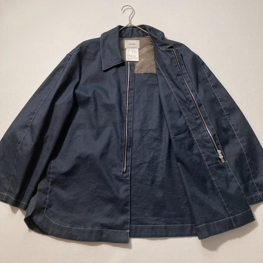 【04】ソウモ XL相当 リネン混 ジップジャケット デニムライク