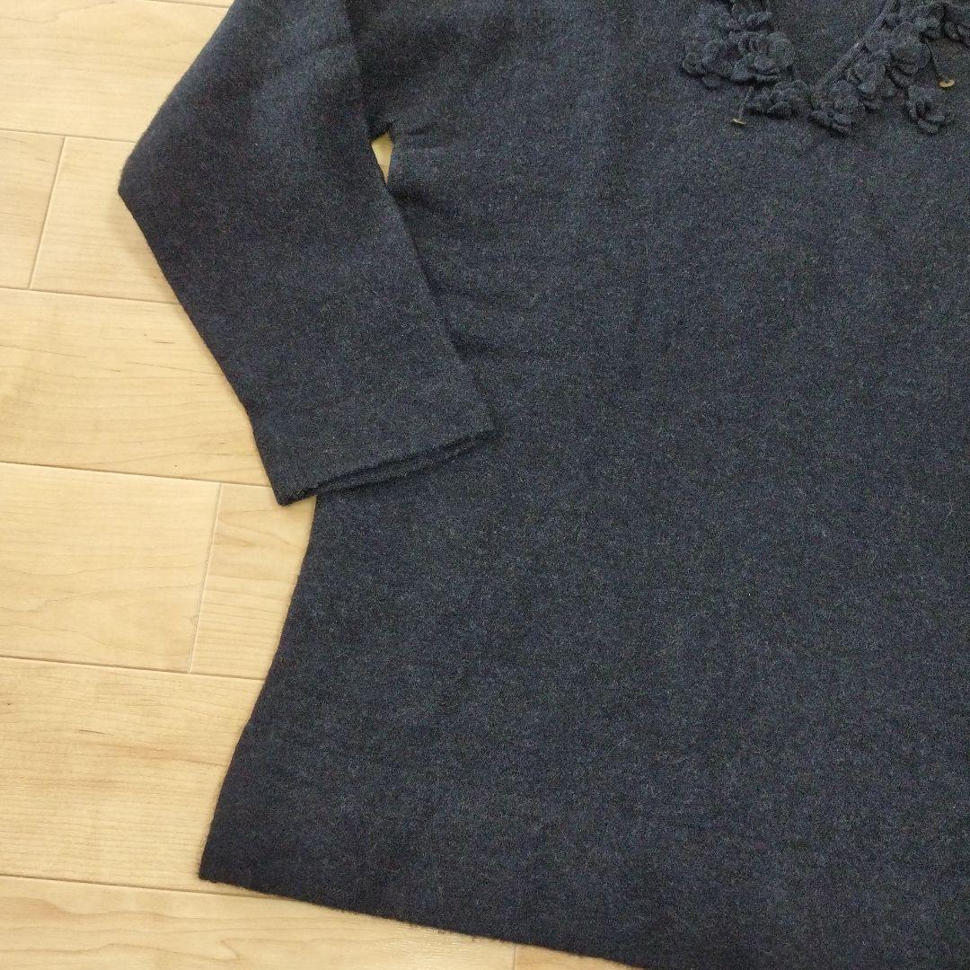 【115】45R　フロート縮絨　フリル ウール　ニット セーター お花　長袖