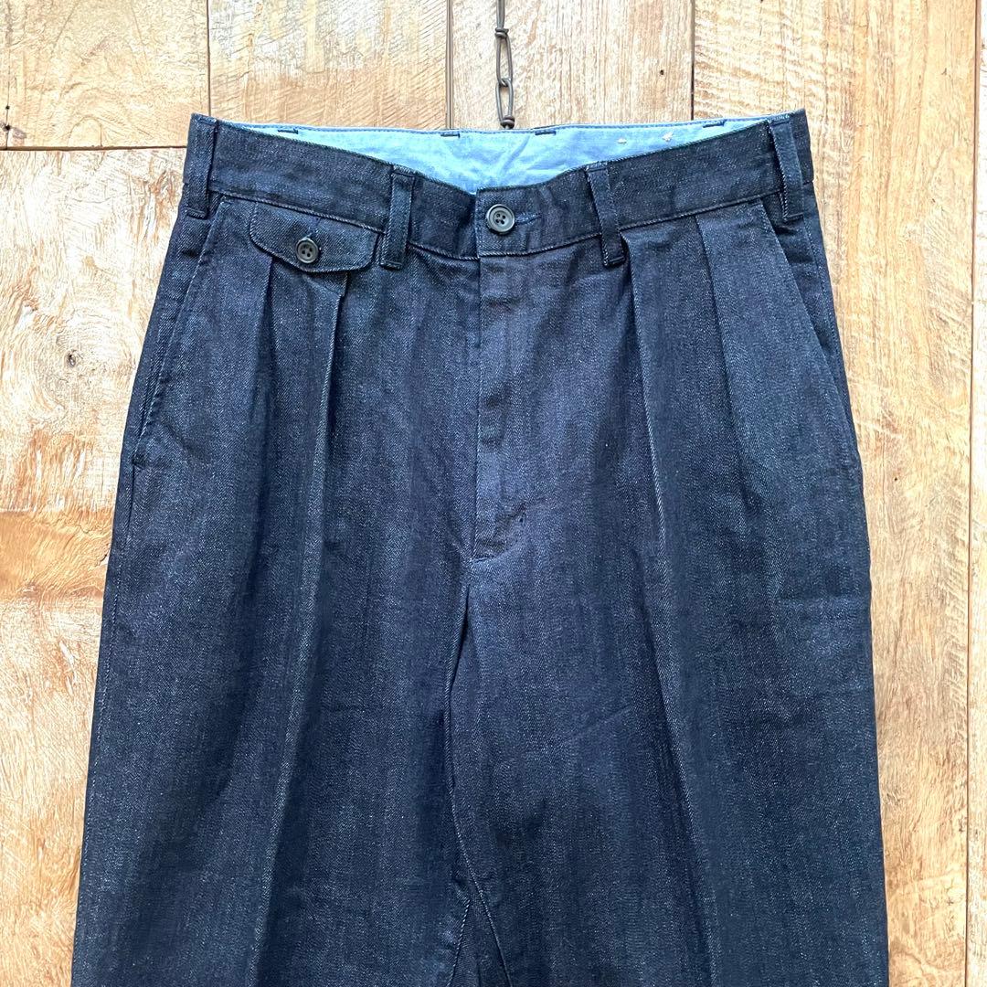 【美品】BEAMS+ 2タック ワイド テーパード デニム トラウザーズ パンツ