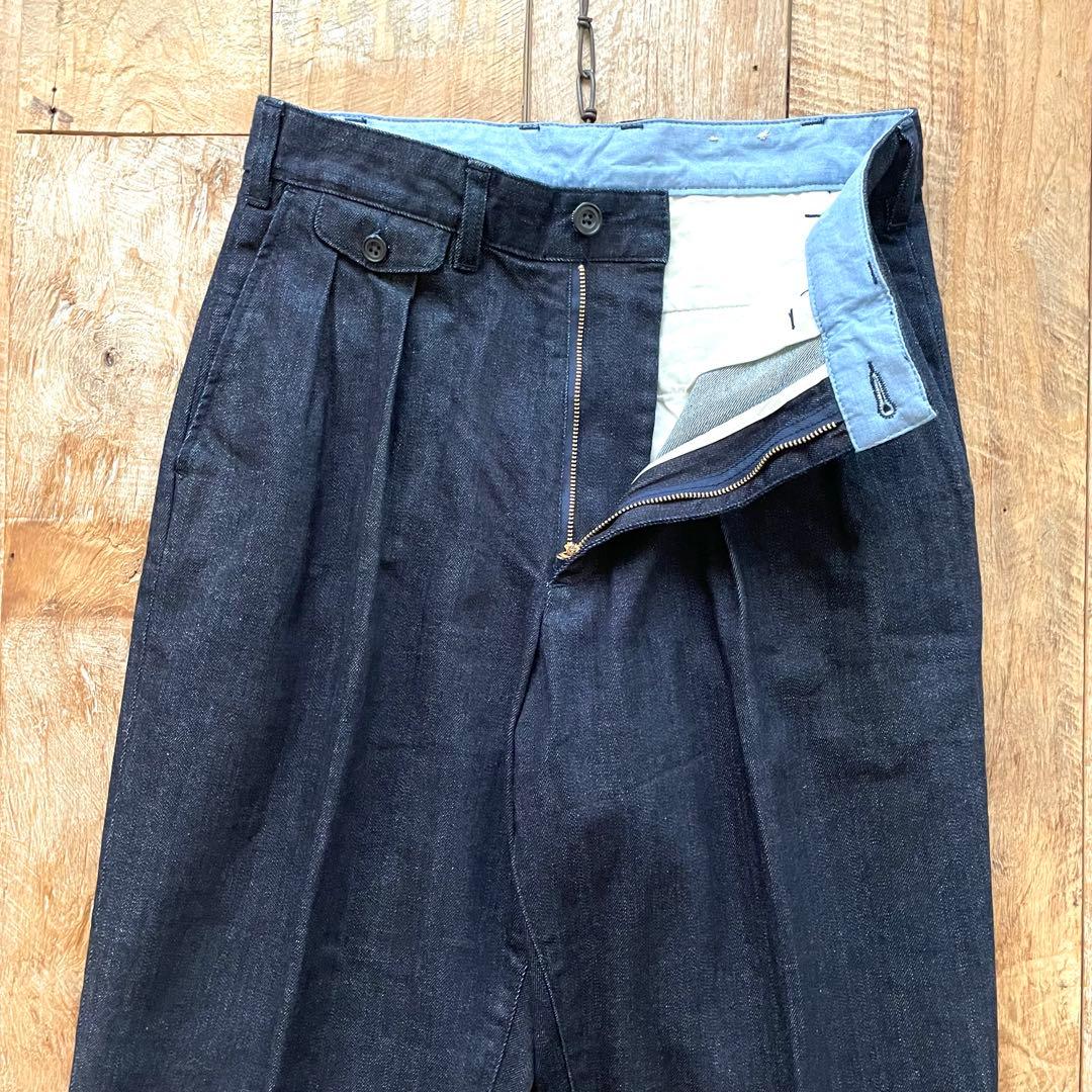 【美品】BEAMS+ 2タック ワイド テーパード デニム トラウザーズ パンツ