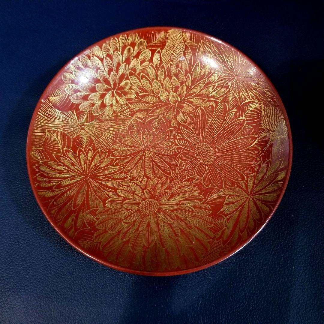 たまきち様確認用　輪島塗　朱漆塗 内総沈金 菊花紋詰 吸物椀 金蒔絵羽反2客