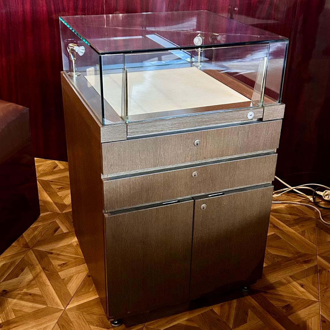 中型木製ガラスショーケース 3引き出し付き