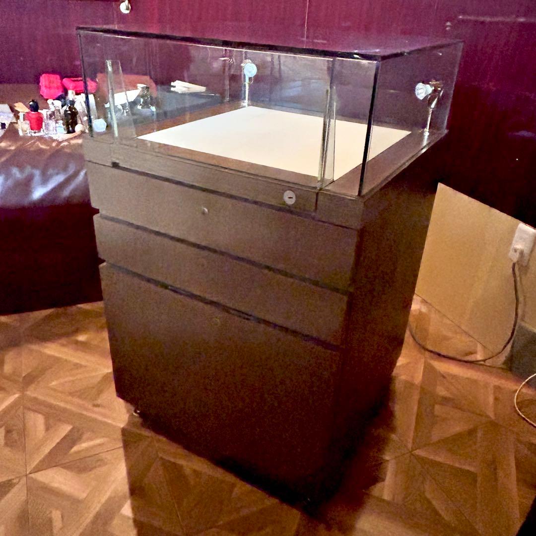 中型木製ガラスショーケース 3引き出し付き