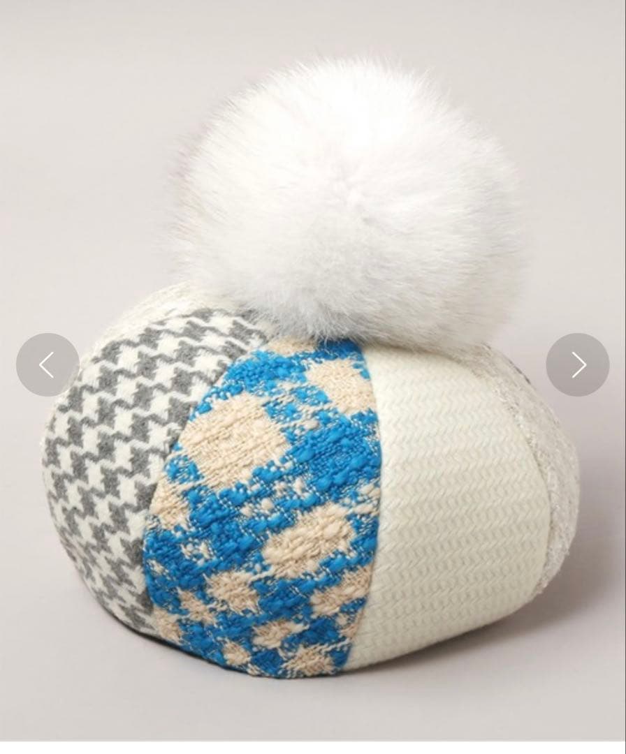 ca4la marshmallow2 FOXファー付き　ベレー帽　ツイード