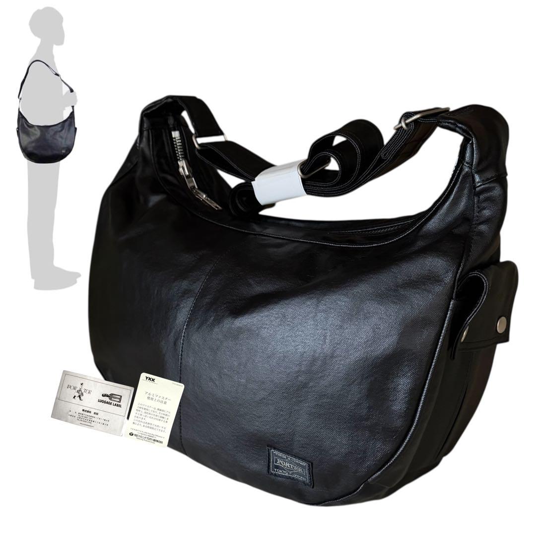 極美品✨ポーターフリースタイル ショルダーバッグ ハーフムーン ブラック L