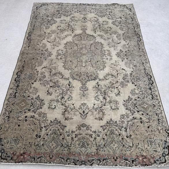 トルコヴィンテージラグ A76超大判 最高級 レア カイセリ グレージュ ブルー