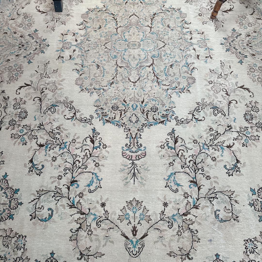 トルコヴィンテージラグ A76超大判 最高級 レア カイセリ グレージュ ブルー