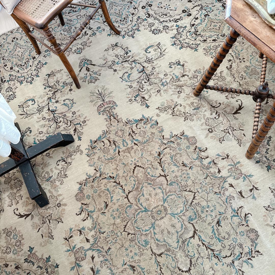 トルコヴィンテージラグ A76超大判 最高級 レア カイセリ グレージュ ブルー