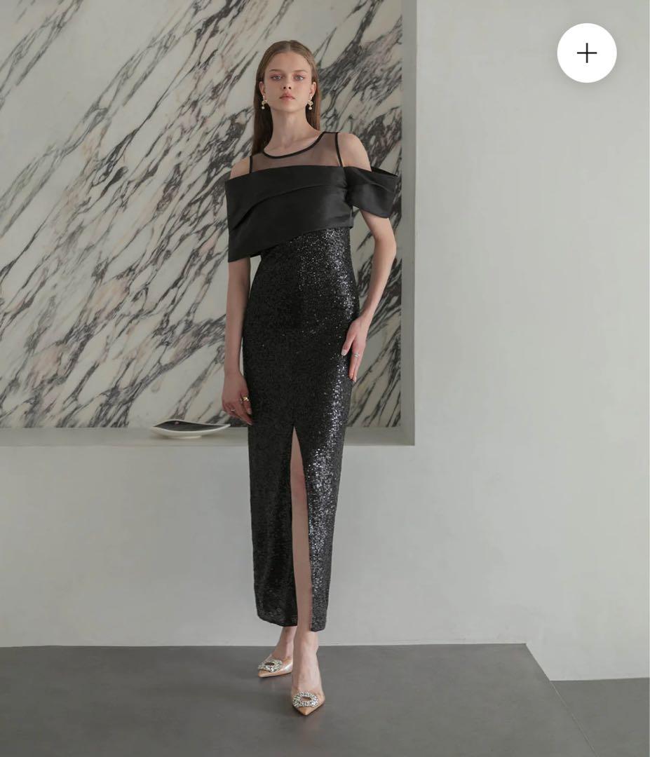 LEJA シースルーアシンメトリースパンコールスリットIラインドレス