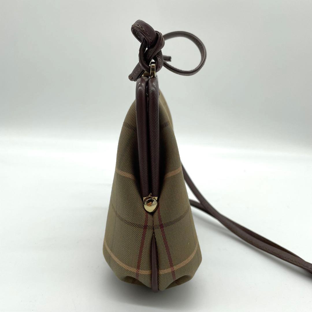 【極美品】バーバリー　ショルダーバッグ　がま口　ホースロゴ　キャンバス　玉虫色