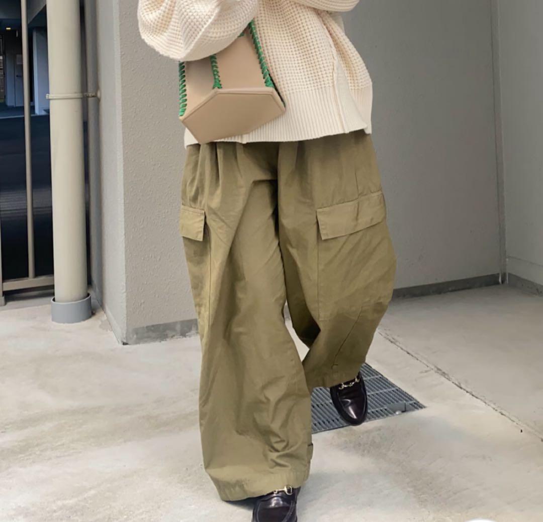 【美品✨】かぐれ ユーティリティーイージーパンツ ワイド 2WAY 綿 カーキ