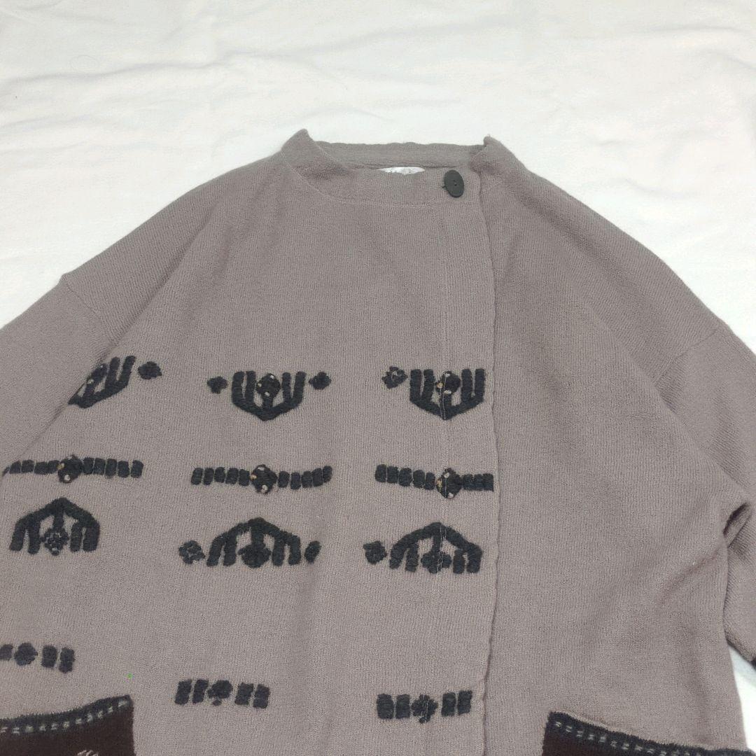 萌 MOYURU センソユニコ ウール ロングコート ポンチョ 刺繍 ゆったり