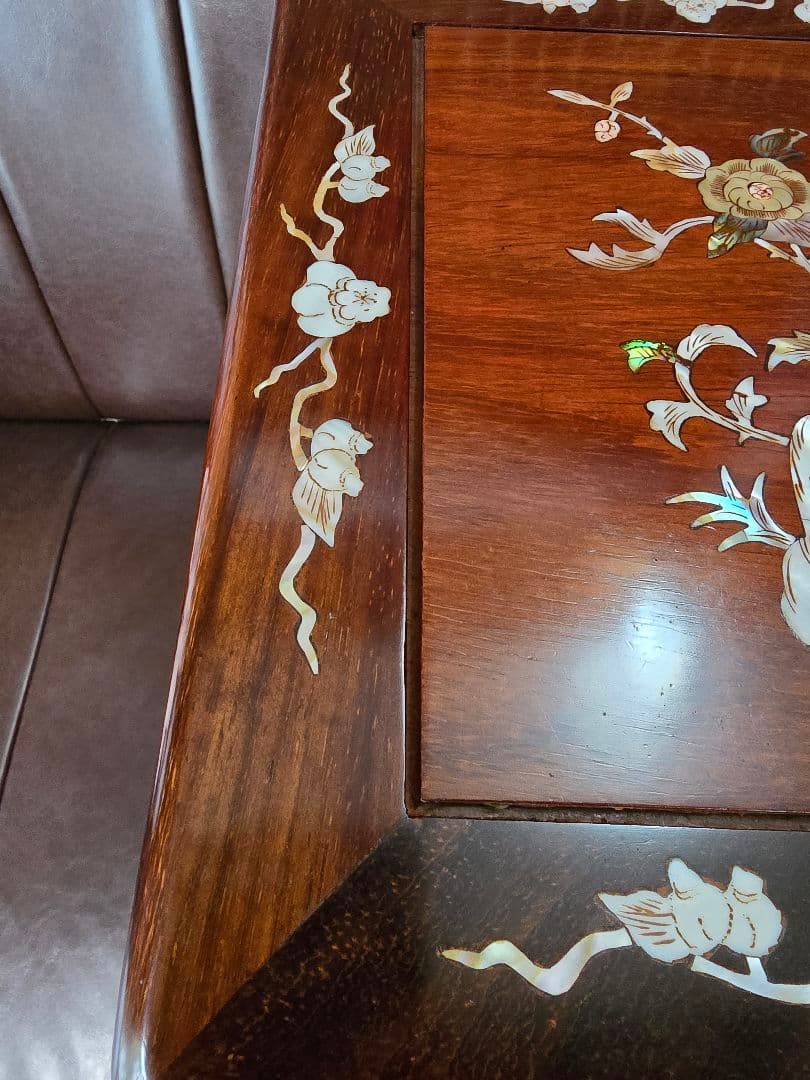 螺鈿家具 螺鈿細工 唐木 花梨 引き出し 五段 チェスト 無垢材　ラデン細工