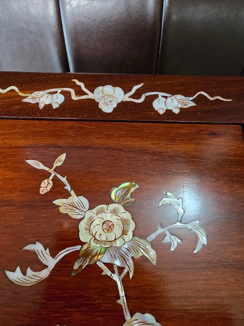 螺鈿家具 螺鈿細工 唐木 花梨 引き出し 五段 チェスト 無垢材　ラデン細工