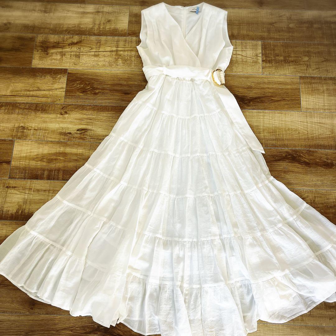 【美品】efla コットン ティアード ボリューム ワンピース ホワイト S