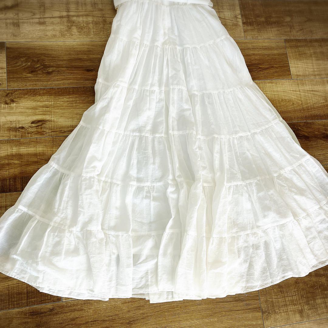 【美品】efla コットン ティアード ボリューム ワンピース ホワイト S