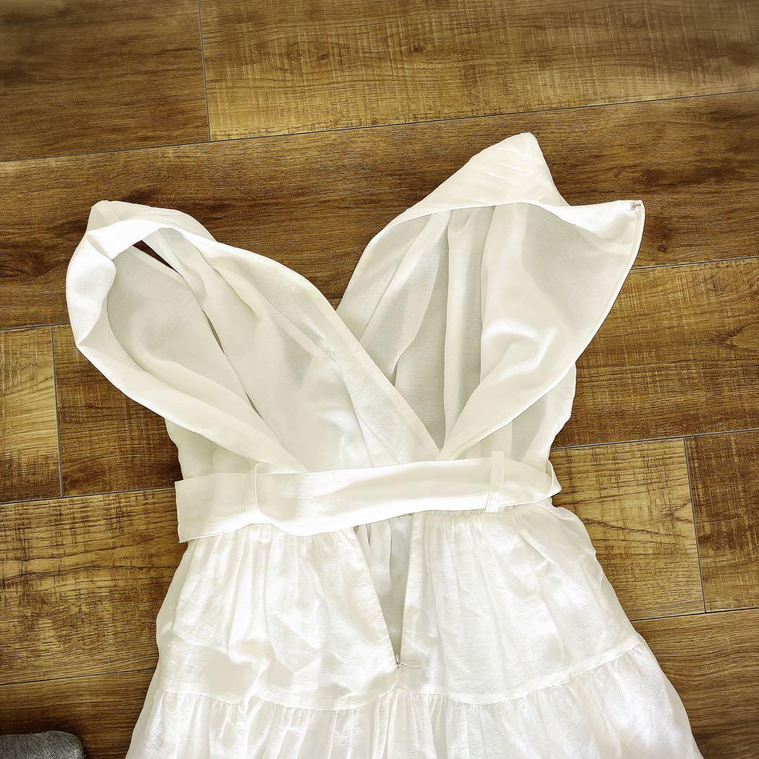 【美品】efla コットン ティアード ボリューム ワンピース ホワイト S