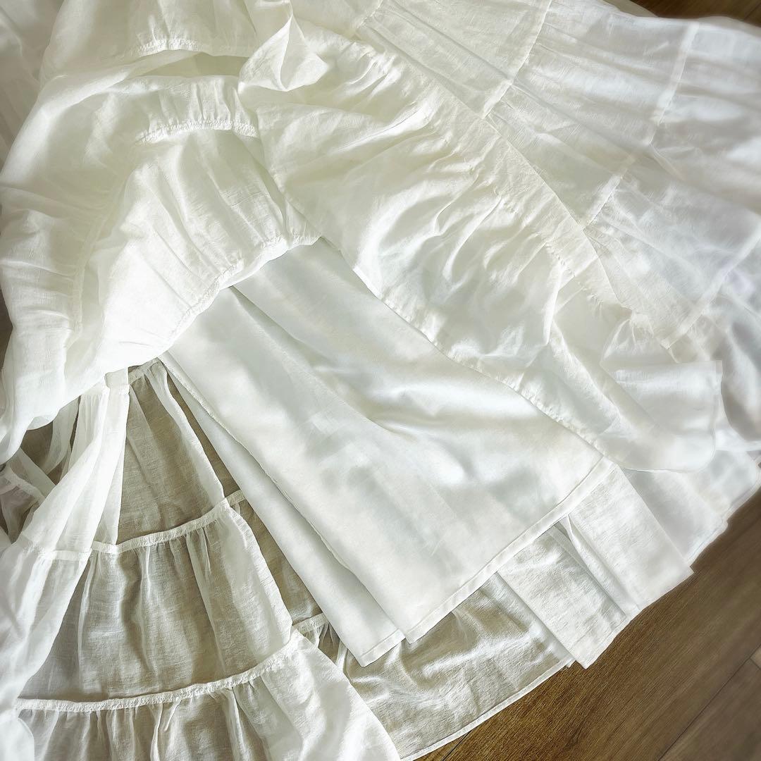 【美品】efla コットン ティアード ボリューム ワンピース ホワイト S