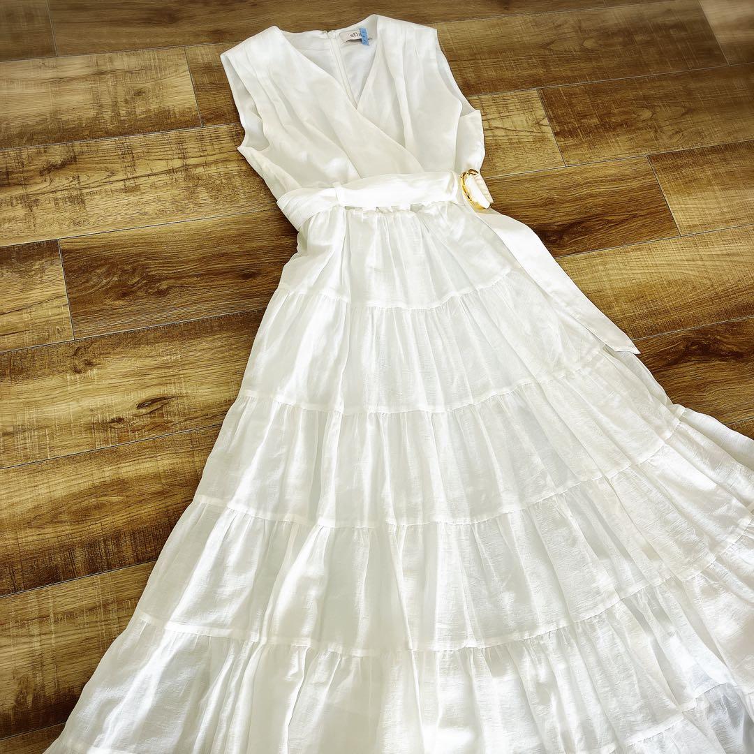 【美品】efla コットン ティアード ボリューム ワンピース ホワイト S