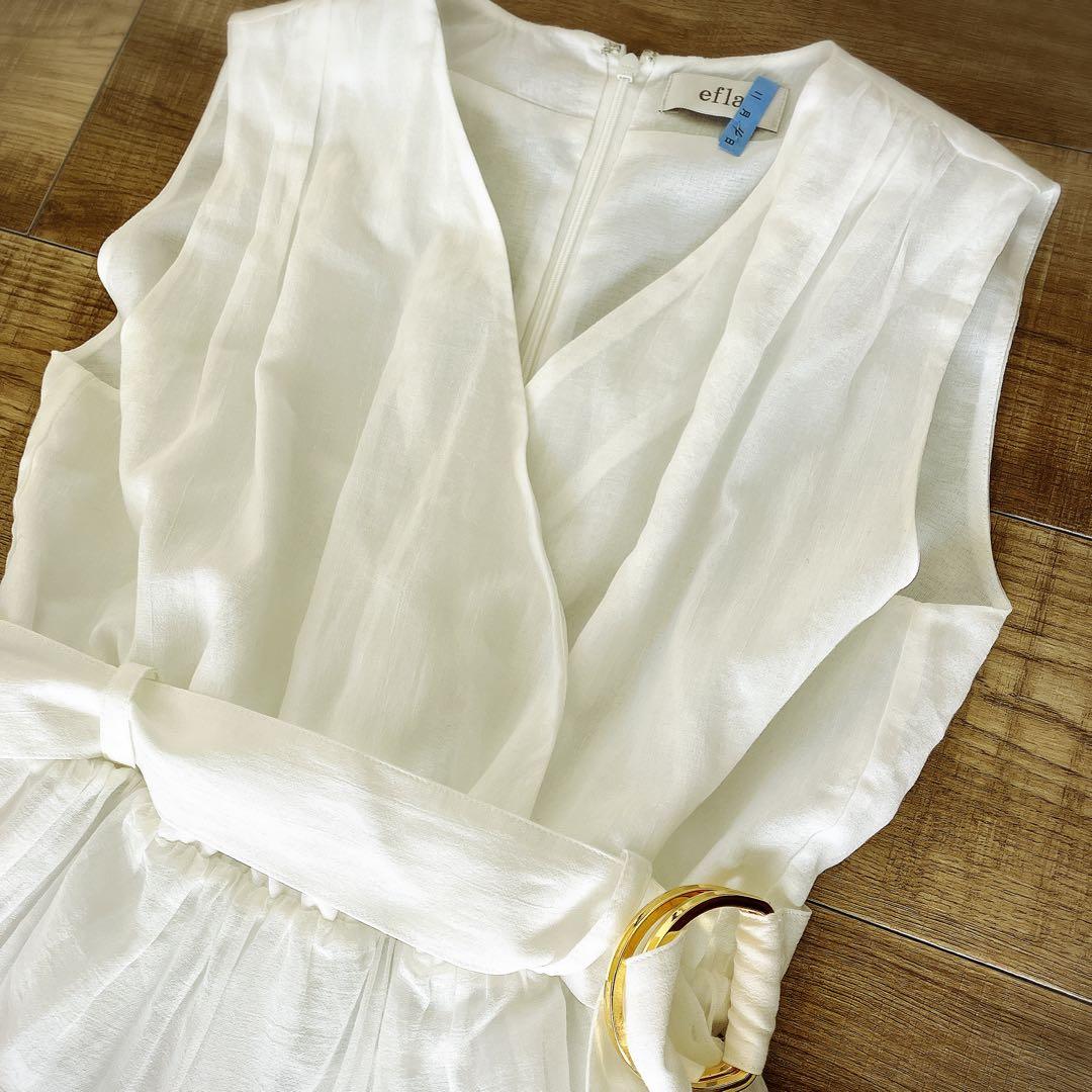 【美品】efla コットン ティアード ボリューム ワンピース ホワイト S