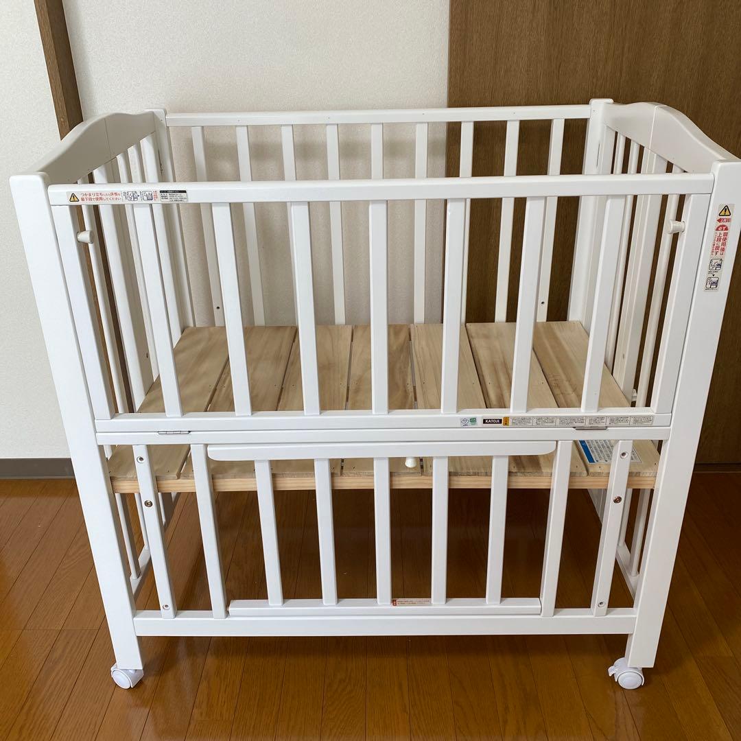 KATOJI カトージ 木製ミニベビーベッド ホワイト 下段収納付き