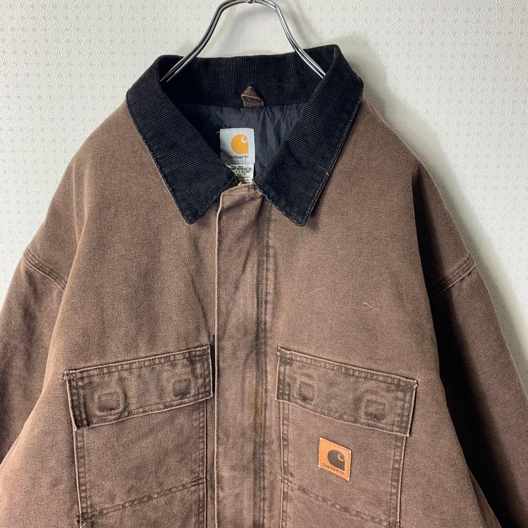 USA製 カーハート トラディショナルコート 3XL ブラウン レザーロゴパッチ
