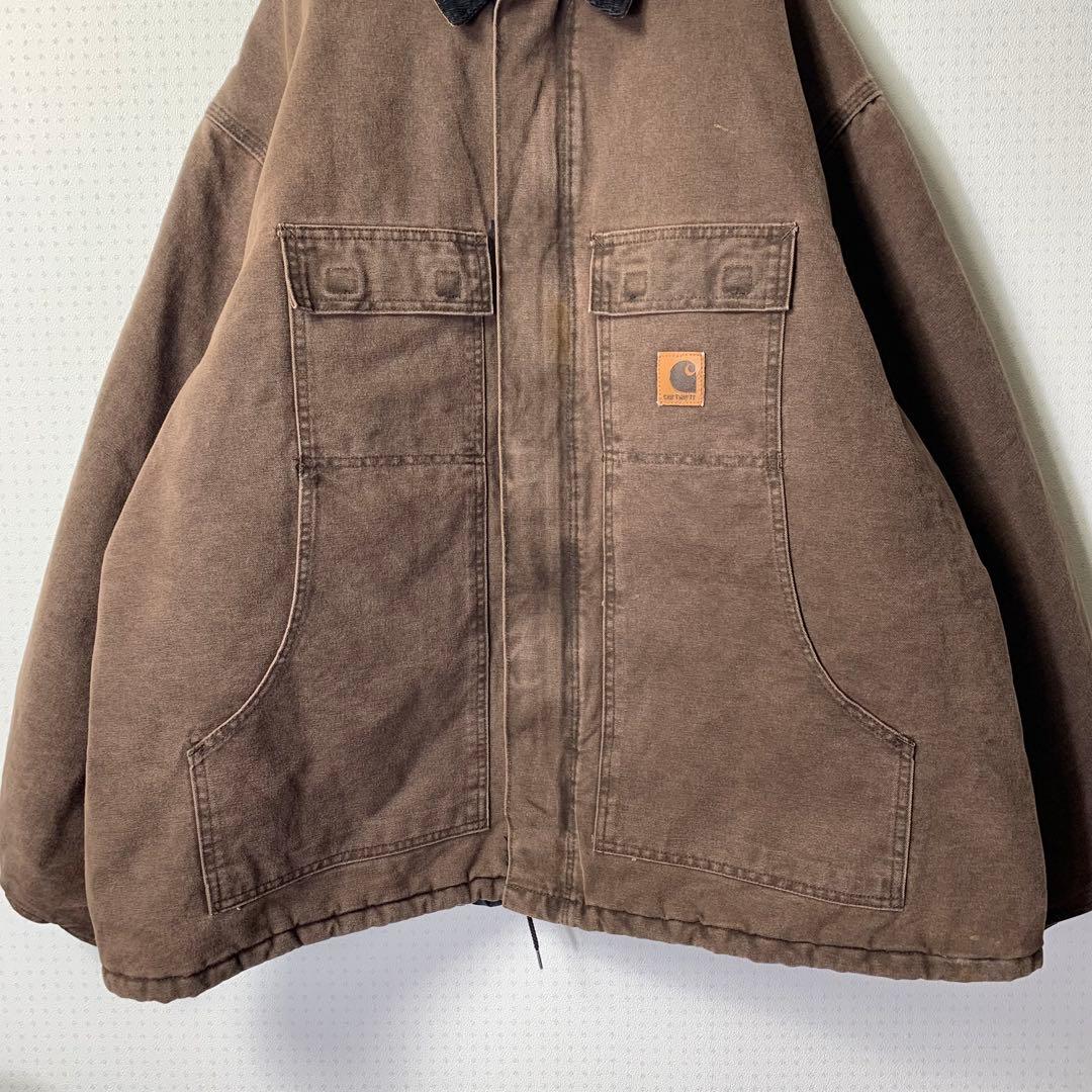 USA製 カーハート トラディショナルコート 3XL ブラウン レザーロゴパッチ