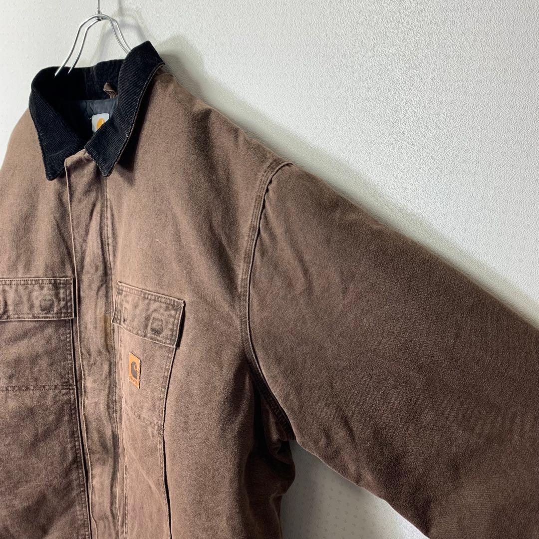 USA製 カーハート トラディショナルコート 3XL ブラウン レザーロゴパッチ