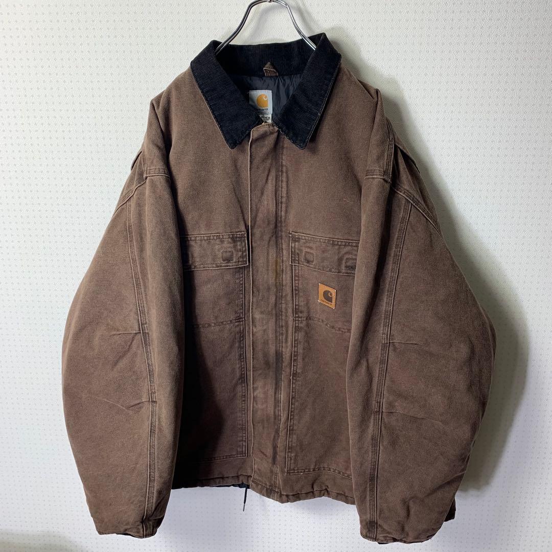 USA製 カーハート トラディショナルコート 3XL ブラウン レザーロゴパッチ