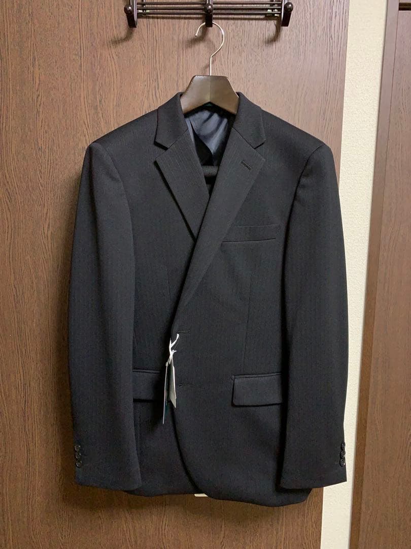 A6新品未使用！着心地抜群ストレッチビジネススーツ！ウォッシャブル無地調ブラック