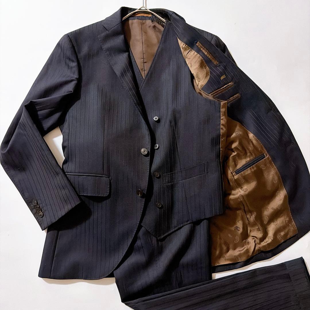 ペイズリー✨️ユニバーサルランゲージ 3ピース セットアップスーツ 裏地総柄 紺