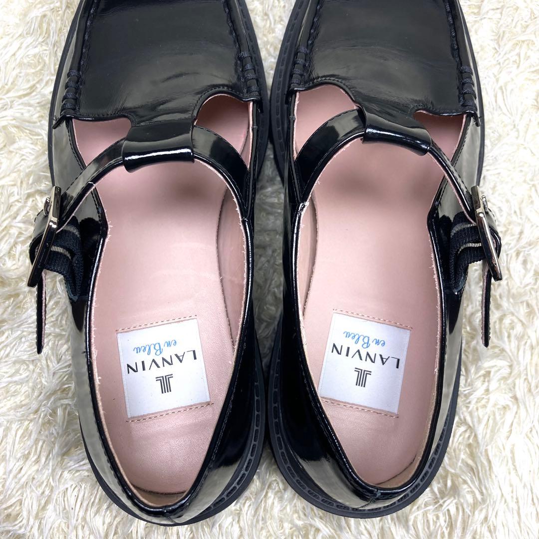 『未使用級』ランバンオンブルー Tストラップ ローファー 厚底　ブラック　24