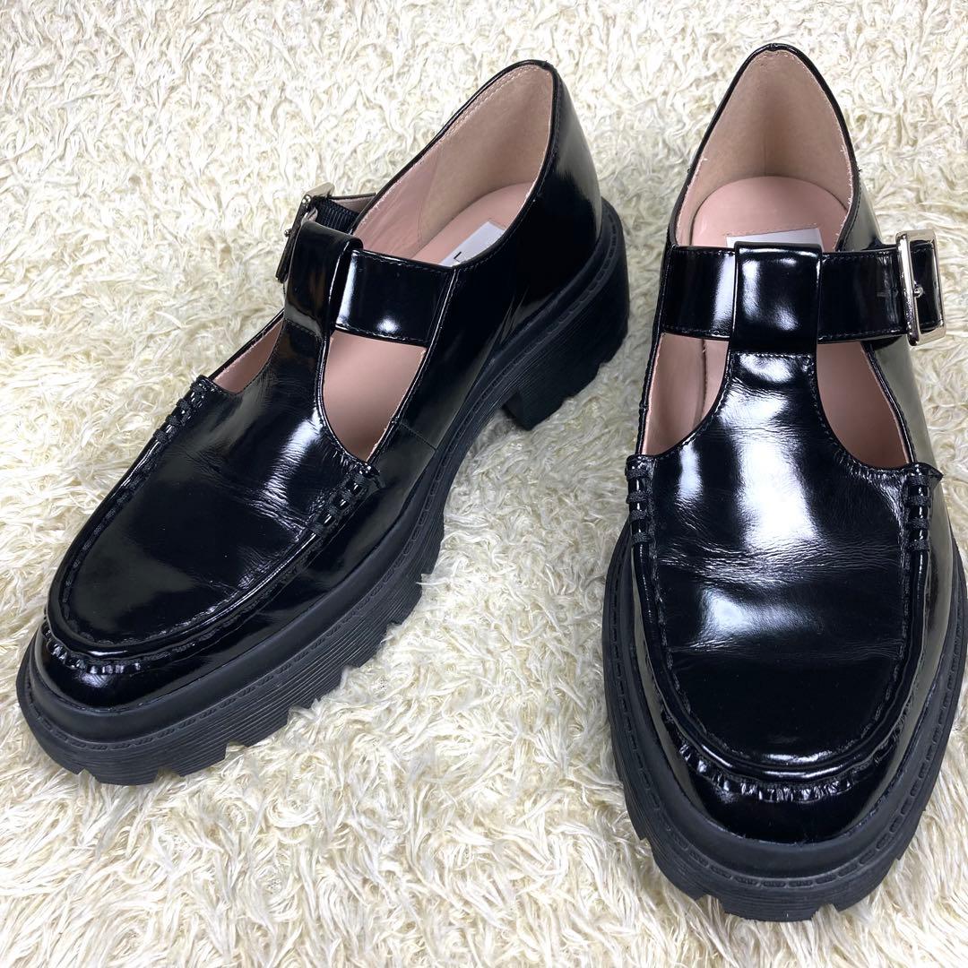 『未使用級』ランバンオンブルー Tストラップ ローファー 厚底　ブラック　24