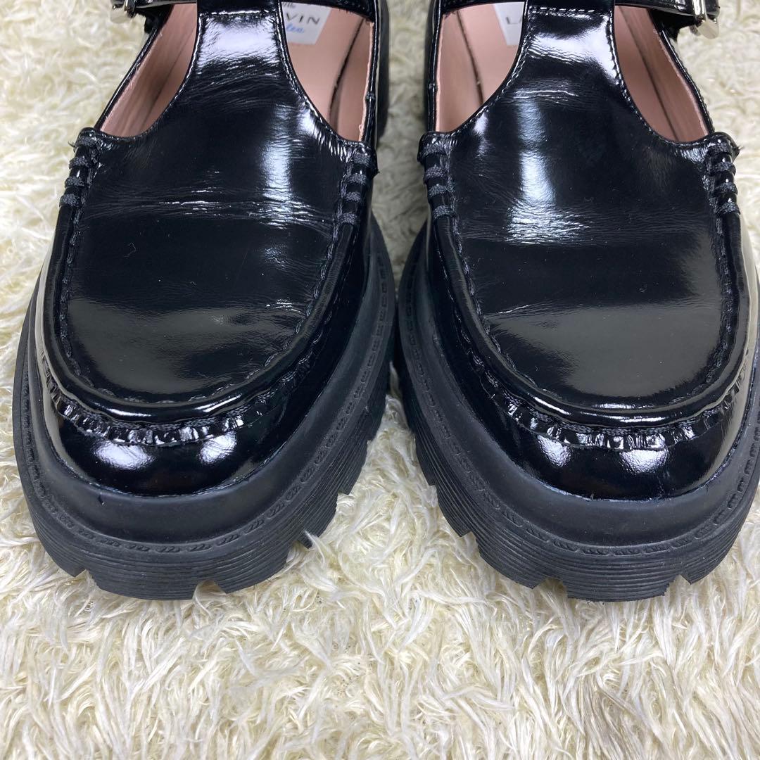 『未使用級』ランバンオンブルー Tストラップ ローファー 厚底　ブラック　24