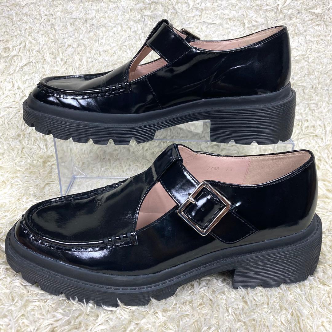 『未使用級』ランバンオンブルー Tストラップ ローファー 厚底　ブラック　24