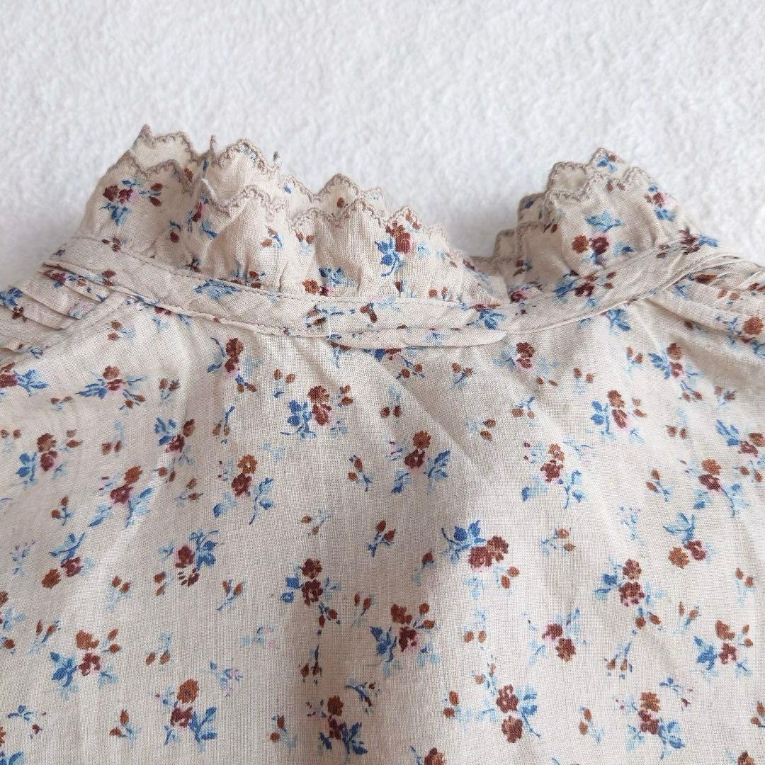 しい　45R インドカディ森花プリントのフリルブラウス 45rpm