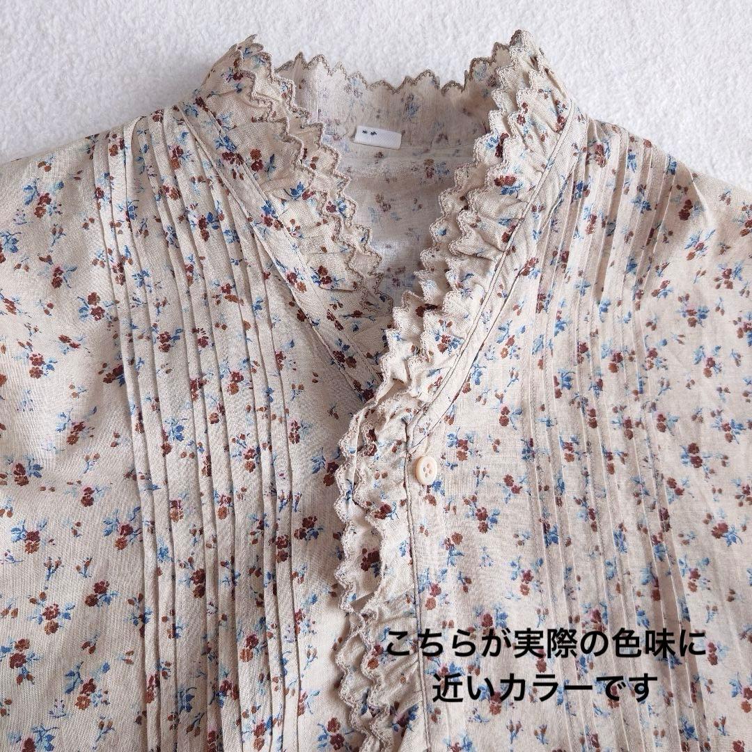 しい　45R インドカディ森花プリントのフリルブラウス 45rpm