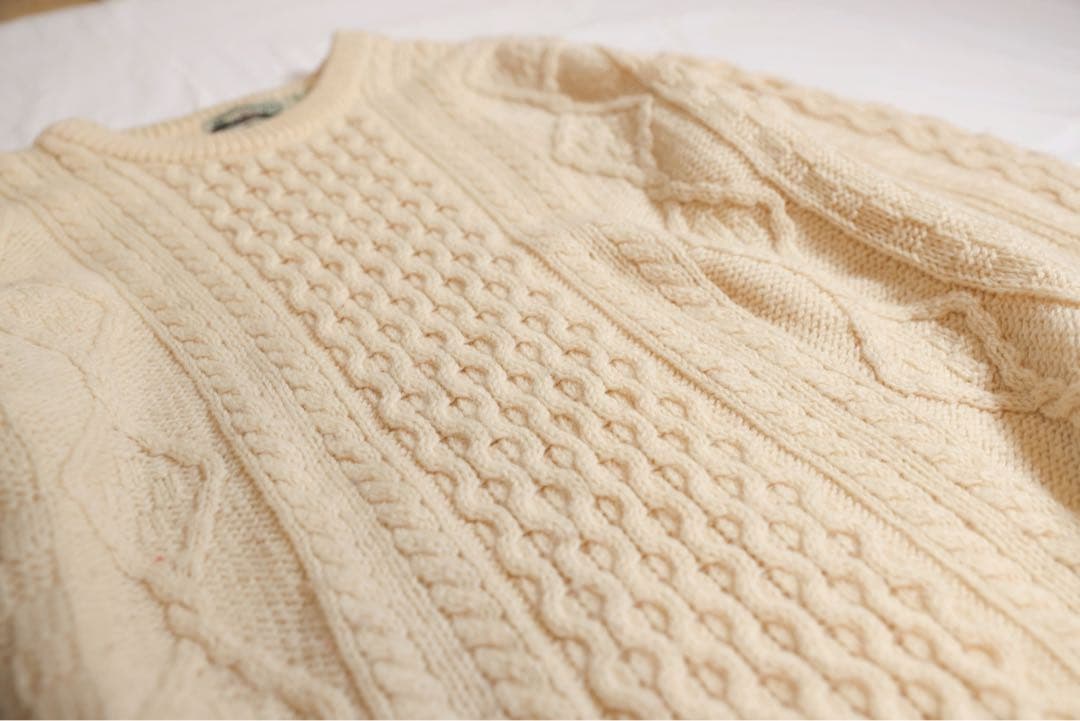 アイルランド製 アランクラフト ウールニット フィッシャーマン XL アイボリー