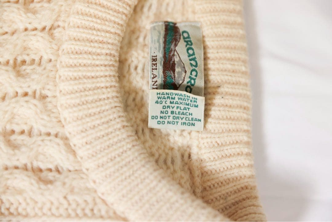 アイルランド製 アランクラフト ウールニット フィッシャーマン XL アイボリー